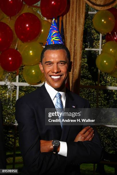 Overview of the President Barack Obama wax figure at Madame Tussauds' celebration of President Barack Obama's Birthday at Madame Tussauds on August...