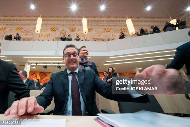 Austria's new vice-Chancellor Heinz-Christian Strache of the right-wing Freedom Party, FPOE, waits for the start of his first parliament session in...