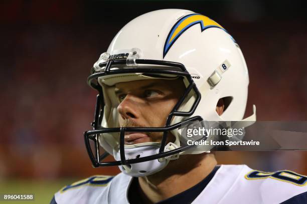 Los Angeles Chargers punter Drew Kaser during a week 15 NFL game between the Los Angeles Chargers and Kansas City Chiefs on December 16, 2017 at...