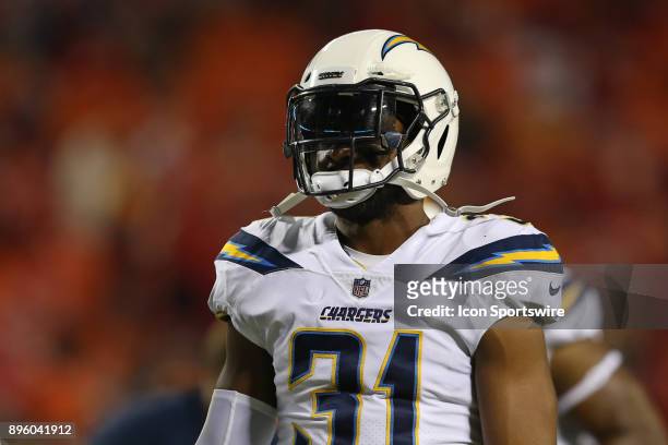 Los Angeles Chargers free safety Adrian Phillips before a week 15 NFL game between the Los Angeles Chargers and Kansas City Chiefs on December 16,...