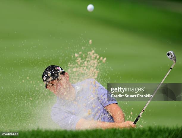 Padraig Harrington of Ireland plays his bunker shot during a practice round of the World Golf Championship Bridgestone Invitational on August 4, 2009...