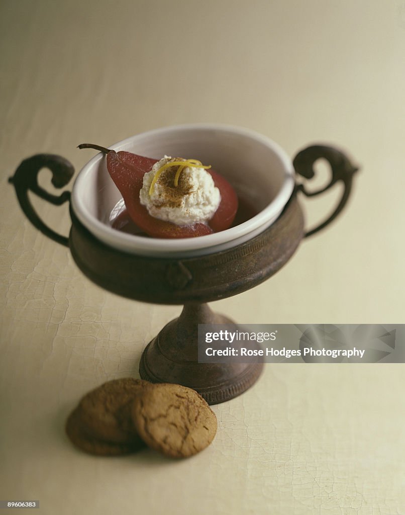 Dessert Pear Poached in Red Wine
