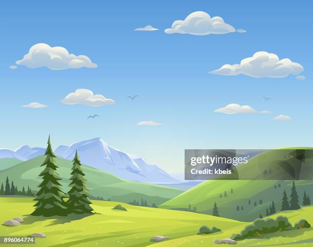 bildbanksillustrationer, clip art samt tecknat material och ikoner med vackra bergslandskap - cartoon