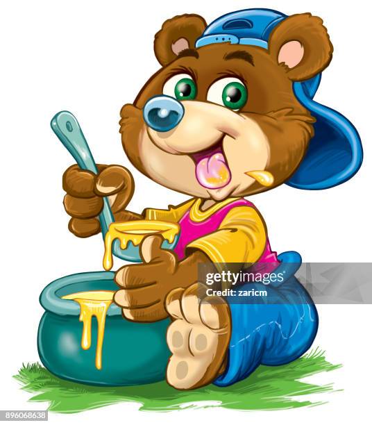 der kleine bär honig essen - blue bear stock-grafiken, -clipart, -cartoons und -symbole