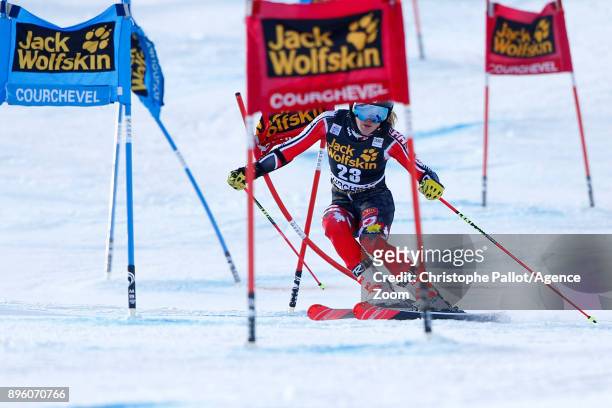 Erin Mielzynski of Canada in action during the Audi FIS Alpine Ski World Cup Women's Parallel Slalom on December 20, 2017 in Courchevel, France.