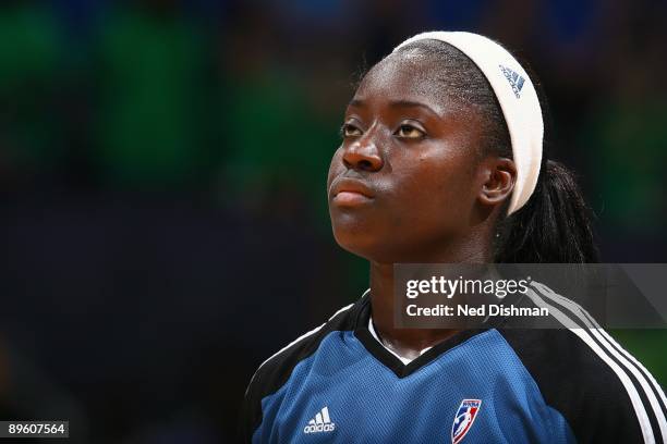 Matee Ajavon of the Washington Mystics stands on the court prior to taking on the San Antonio Silver Stars at the Verizon Center on July 15, 2009 in...