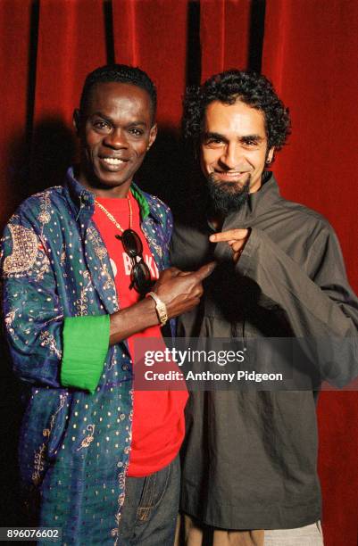 Portrait of Baaba Maal and Karsh Kale backstage at The Fillmore, San Francisco, California, USA on 11th August, 2001.
