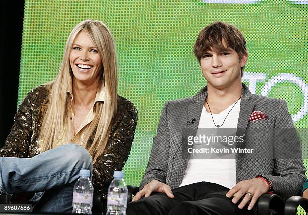 Actress Elle Macpherson and Executive Producer Ashton Kutcher of "The Beautiful Life" appear during the CW Network portion of the 2009 Summer...