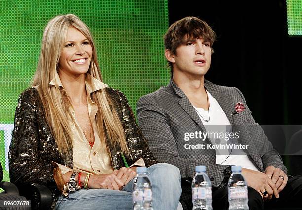 Actress Elle Macpherson and Executive Producer Ashton Kutcher of "The Beautiful Life" appear during the CW Network portion of the 2009 Summer...