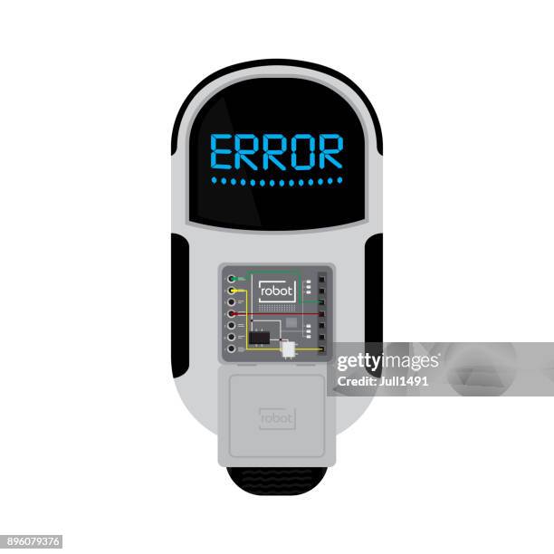 error in the operation program of the robot. a broken chip of a robot. - oops funny stock illustrations