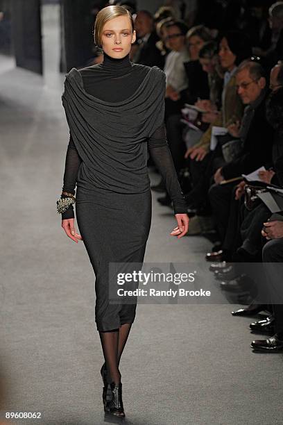 Model walks the runway at Donna Karan Fall 2009 during Mercedes-Benz Fashion Week at 711 Greenwich Street on February 16, 2009 in New York City.