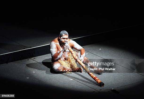 An Aboriginal performer opens the Pacific Islands Forum at the Cairns Convention Centre on August 5, 2009 in Cairns, Australia. The Pacific Islands...