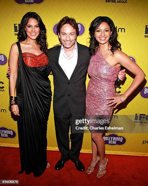 Actors Neha Dhupia, Chris Kattan and Pooja Kumar attend a screening of "Bollywood Hero" at the Rubin Museum of Art on August 4, 2009 in New York City.