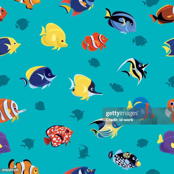 tropical fishes seamless pattern - acanthuridae stock illustrations