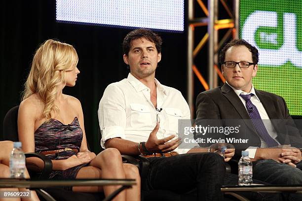 Actors Britt Robertson, Kristoffer Polaha and Austin Basis of "Life Unexpected" appear during the CW Network portion of the 2009 Summer Television...