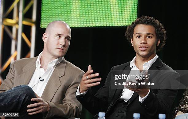 Supervising producer Adam Giaudrone and actor Corbin Bleu of "The Beautiful Life" appear during the CW Network portion of the 2009 Summer Television...