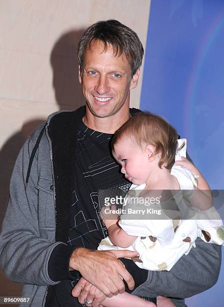 Former professional skateboarder Tony Hawk with his daughter Kadence Clover Hawk attend the unveiling of his wax figure at Madame Tussauds Hollywood...