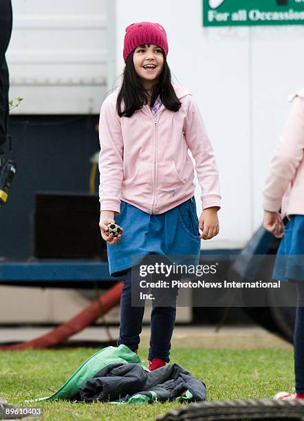 Actress Bailee Madison plays with a hacky sack ball on the set of Katie Holmes new horror film 'Don't Be Afraid Of The Dark', at Docklands Studio on...