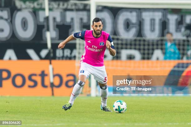 Mergim Mavraj of Hamburg controls the ball during the Bundesliga match between Borussia Moenchengladbach and Hamburger SV at Borussia-Park on...