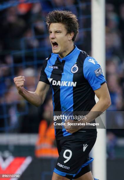 Jelle Vossen of Club Brugge celebrates 4-0 during the Belgium Pro League match between Club Brugge v Anderlecht at the Jan Breydel Stadium on...