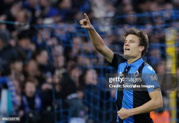 Jelle Vossen of Club Brugge celebrates 4-0 during the Belgium Pro League match between Club Brugge v Anderlecht at the Jan Breydel Stadium on...