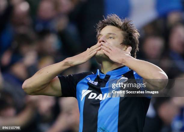 Jelle Vossen of Club Brugge celebrates 4-0 during the Belgium Pro League match between Club Brugge v Anderlecht at the Jan Breydel Stadium on...