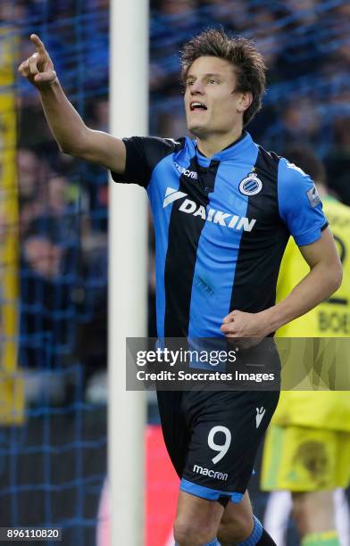 Jelle Vossen of Club Brugge celebrates 4-0 during the Belgium Pro League match between Club Brugge v Anderlecht at the Jan Breydel Stadium on...