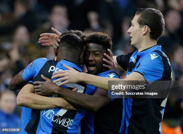 Jelle Vossen of Club Brugge celebrates 4-0 with Anthony Limbombe of Club Brugge, Abdoulay Diaby of Club Brugge during the Belgium Pro League match...