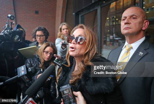 Anti-Islam activist Pamela Geller talks to the media outside the Moakley Federal Courthouse in Boston after the sentencing of David Wright on Dec....