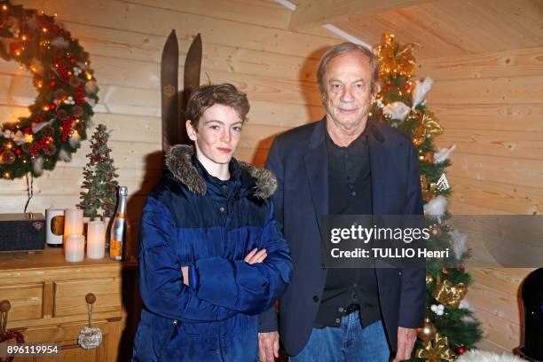 At the inauguration evening of the Chalet Les Neiges 1850 on the terrace of the the Hotel Fouquet's Barriere, Patrick Chesnais and his son Victor are...