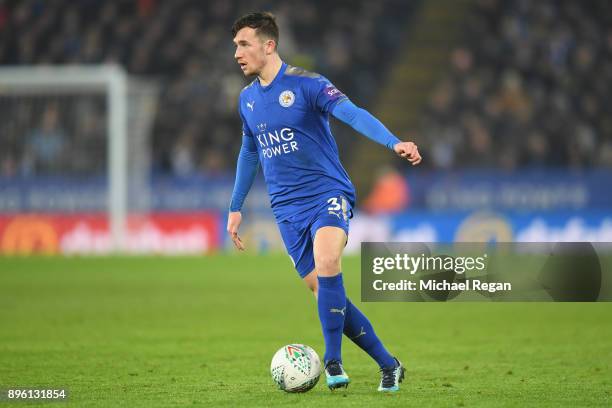 Ben Chilwell of Leicester in action during the Carabao Cup Quarter-Final match between Leicester City and Manchester City at The King Power Stadium...