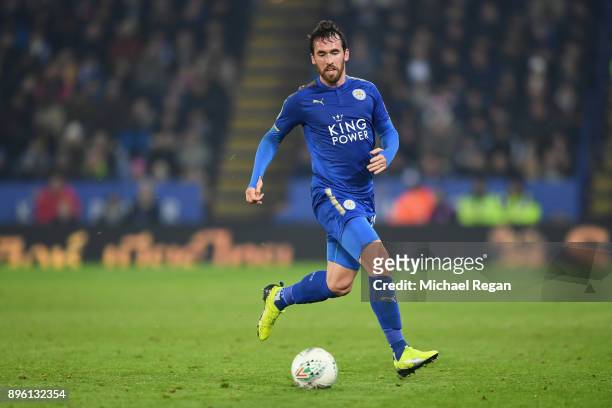 Christian Fuchs of Leicester in action during the Carabao Cup Quarter-Final match between Leicester City and Manchester City at The King Power...