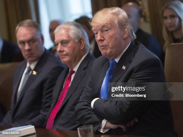 President Donald Trump speaks during a cabinet meeting at the White House in Washington, D.C., U.S., on Wednesday, Dec. 20, 2017. Trump claimed...