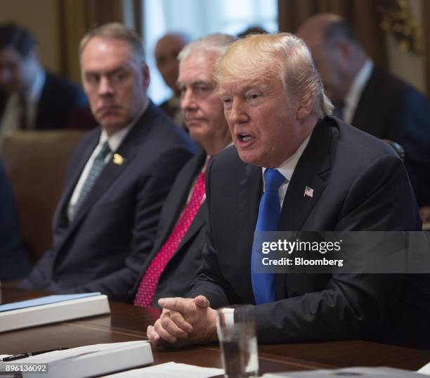 President Donald Trump speaks during a cabinet meeting at the White House in Washington, D.C., U.S., on Wednesday, Dec. 20, 2017. Trump claimed...