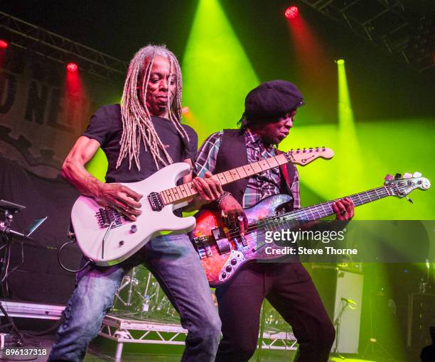 Brion James and Melvin Brannon Jr of Dan Reed Network perform live on stage at O2 Academy Birmingham on December 17, 2017 in Birmingham, England.