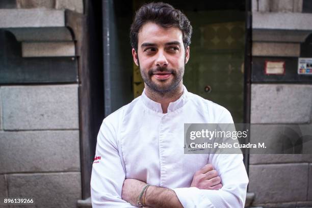 Spanish chef Javier Aranda poses for a portrait session at 'El Hortera' restaurant on December 20, 2017 in Madrid, Spain.