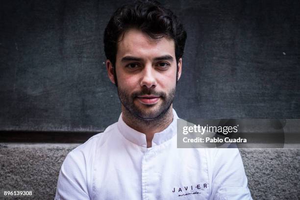 Spanish chef Javier Aranda poses for a portrait session at 'El Hortera' restaurant on December 20, 2017 in Madrid, Spain.