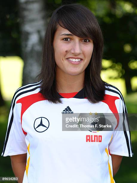 Kyra Malinowski poses during the U17 Women National Team presentation at the Sportschule Wedau on August 5, 2009 in Duisburg, Germany.