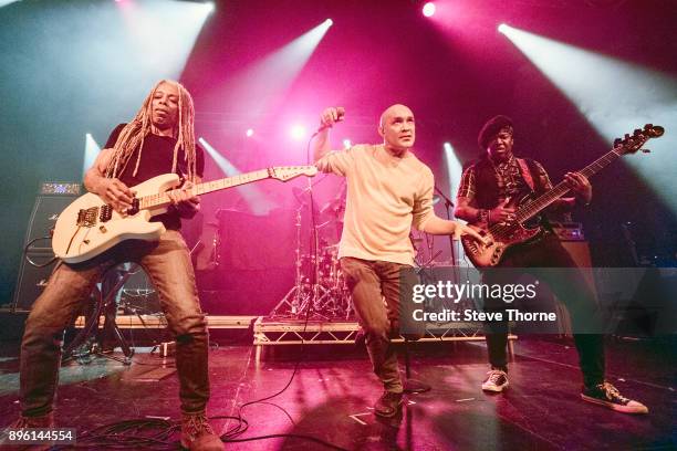 Brion James, Dan Reed and Melvin Brannon Jr of Dan Reed Network perform live on stage at O2 Academy Birmingham on December 17, 2017 in Birmingham,...