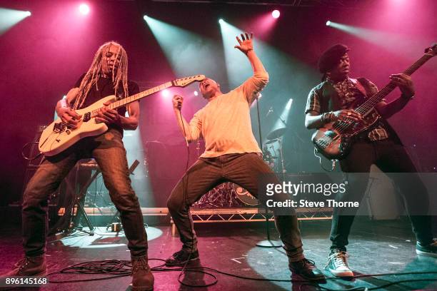 Brion James, Dan Reed and Melvin Brannon Jr of Dan Reed Network perform live on stage at O2 Academy Birmingham on December 17, 2017 in Birmingham,...