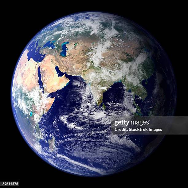 view of the earth from space showing the eastern hemisphere. - eastern hemisphere stock pictures, royalty-free photos & images