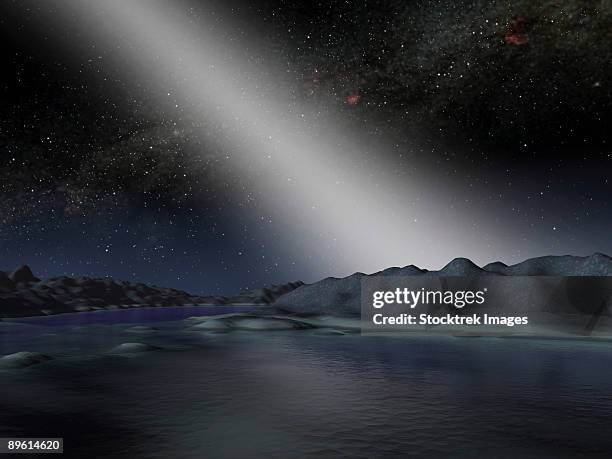 a view of the zodiacal light as it would appear from a hypothetical planet in the hd69830 system. - zodiacal light stock illustrations