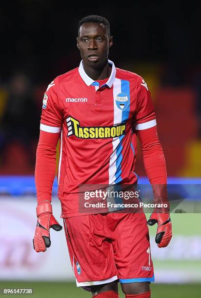 Alfred Gomis of Spal in action during the Serie A match between Benevento Calcio and Spal at Stadio Ciro Vigorito on December 17, 2017 in Benevento,...