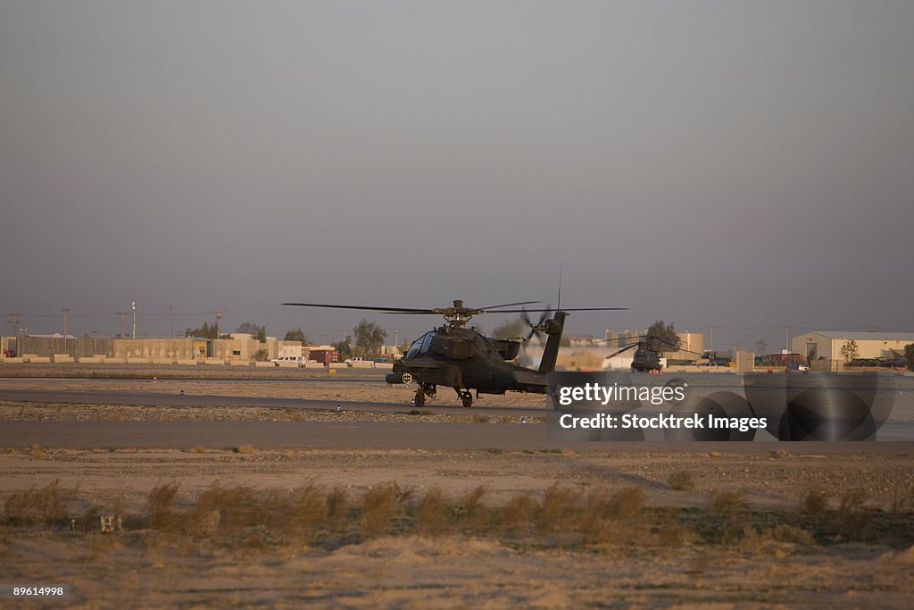 Tikrit, Iraq - An AH-64 Apache waits for clearance from the flight tower on Camp Speicher.