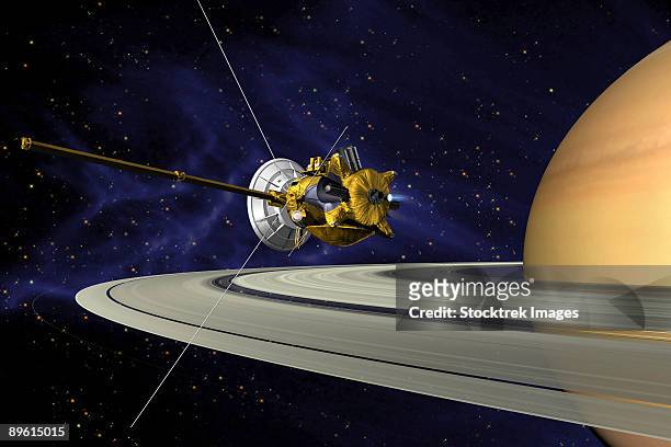 this is an artists concept of cassini during the saturn orbit insertion (soi) maneuver, just after the main engine has begun firing.  - cassini spacecraft点のイラスト素材／クリップアート素材／マンガ素材／アイコン素材