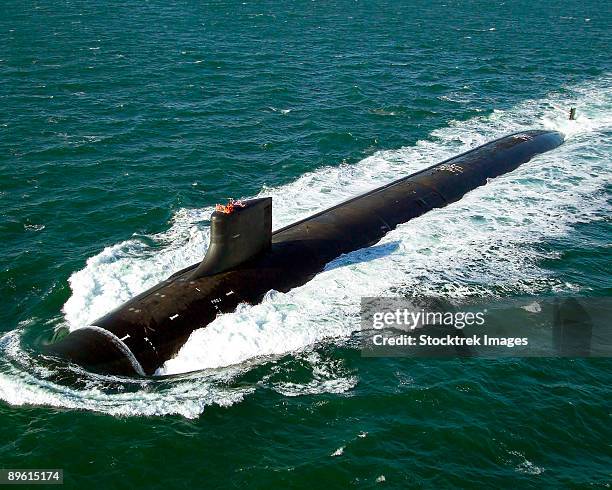 groton, connecticut, february 3, 2005 - the seawolf-class nuclear-powered attack submarine jimmy carter (ssn-23), underway during sea trials.  - military submarine stock pictures, royalty-free photos & images