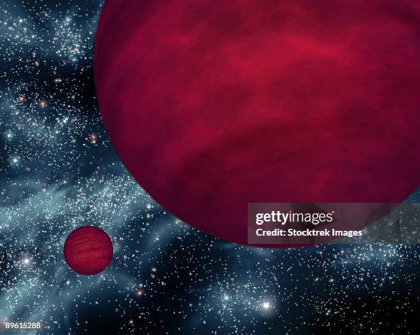 this artist's concept shows the dimmest star-like bodies currently known, twin brown dwarfs referred to as 2m 0939. - ammonia stock illustrations