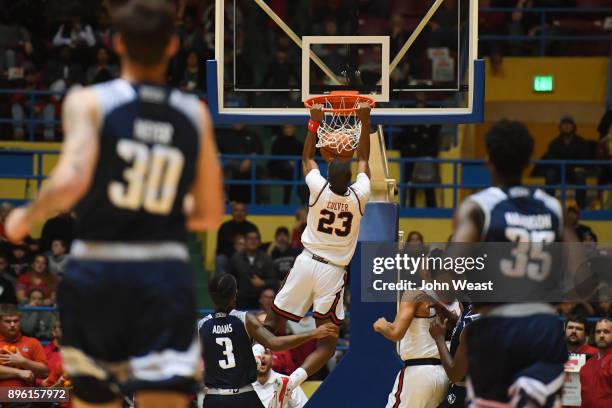 Jarrett Culver of the Texas Tech Red Raiders dunks the basketball during the game against the Rice Owls on December 16, 2017 at Lubbock Municipal...