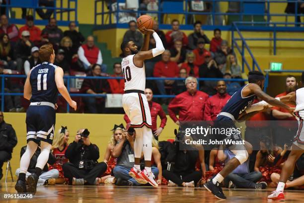 Niem Stevenson of the Texas Tech Red Raiders shoots the ball during the game against the Rice Owls on December 16, 2017 at Lubbock Municipal Coliseum...