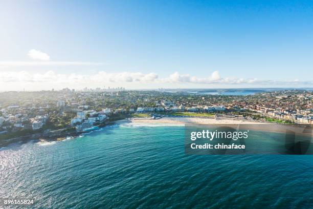 bondi beach, aerial view. sydney - bondi beach stock pictures, royalty-free photos & images